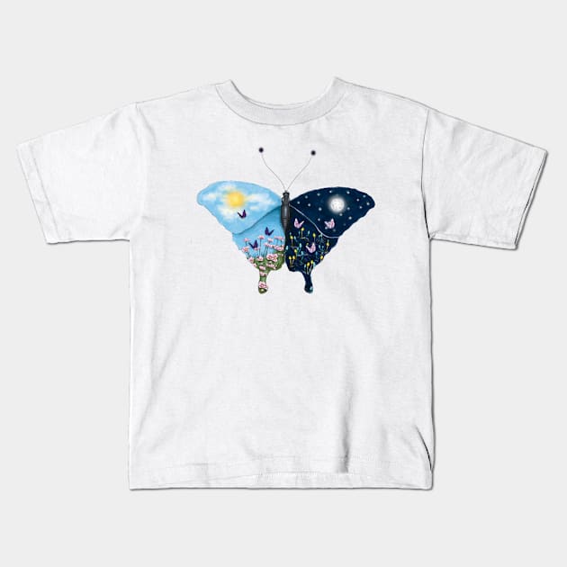 Butterfly of night and day Kids T-Shirt by Lyndeartha